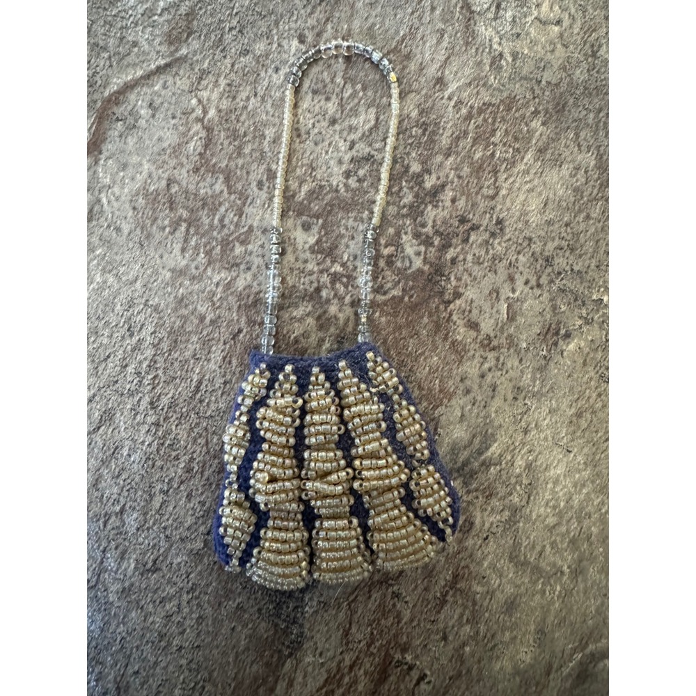 OOAK RARE Vintage‎ Beaded Mini Purse Coin Bag Blue Knit Small Handbag Antique